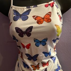 White dress with multicolor butterflies
